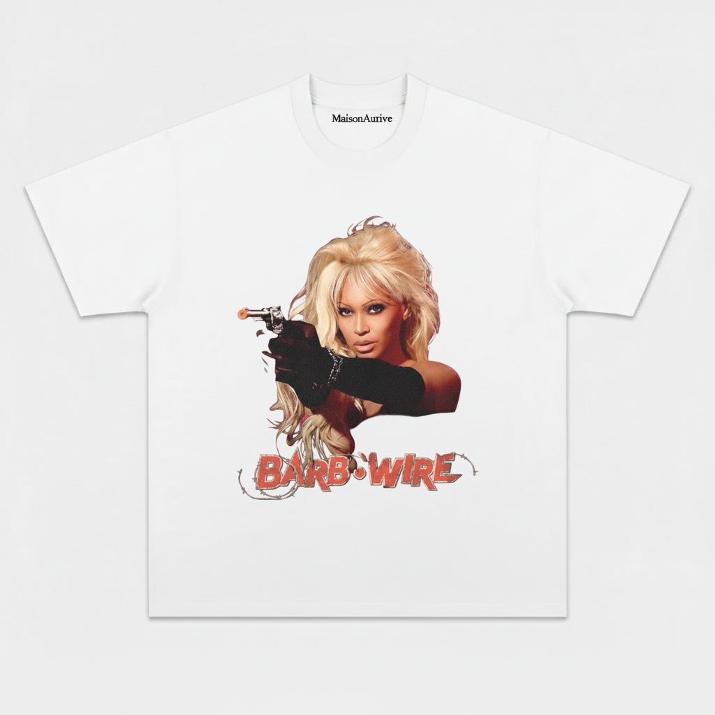 MaisonAurive Vintage Washed T-Shirt – Barb Wire Graphic Charcoal