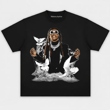 MaisonAurive ウォッシュド ヒップホップ T シャツ – ブラック|トラヴィス・スコット、ロケットマンのグラフィック万歳