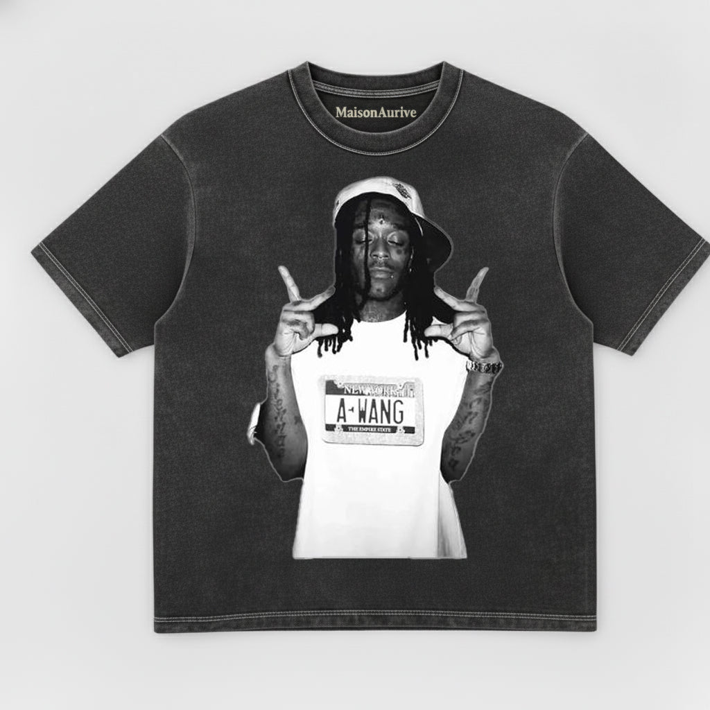MaisonAurive ウォッシュド ヒップホップ T シャツ - ブラック |ホワイト |リル・ウェイン A-WANG グラフィック