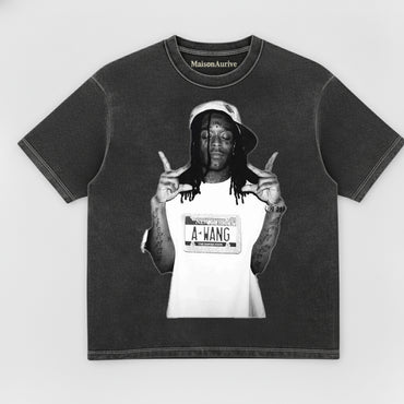 MaisonAurive ウォッシュド ヒップホップ T シャツ - ブラック |ホワイト |リル・ウェイン A-WANG グラフィック