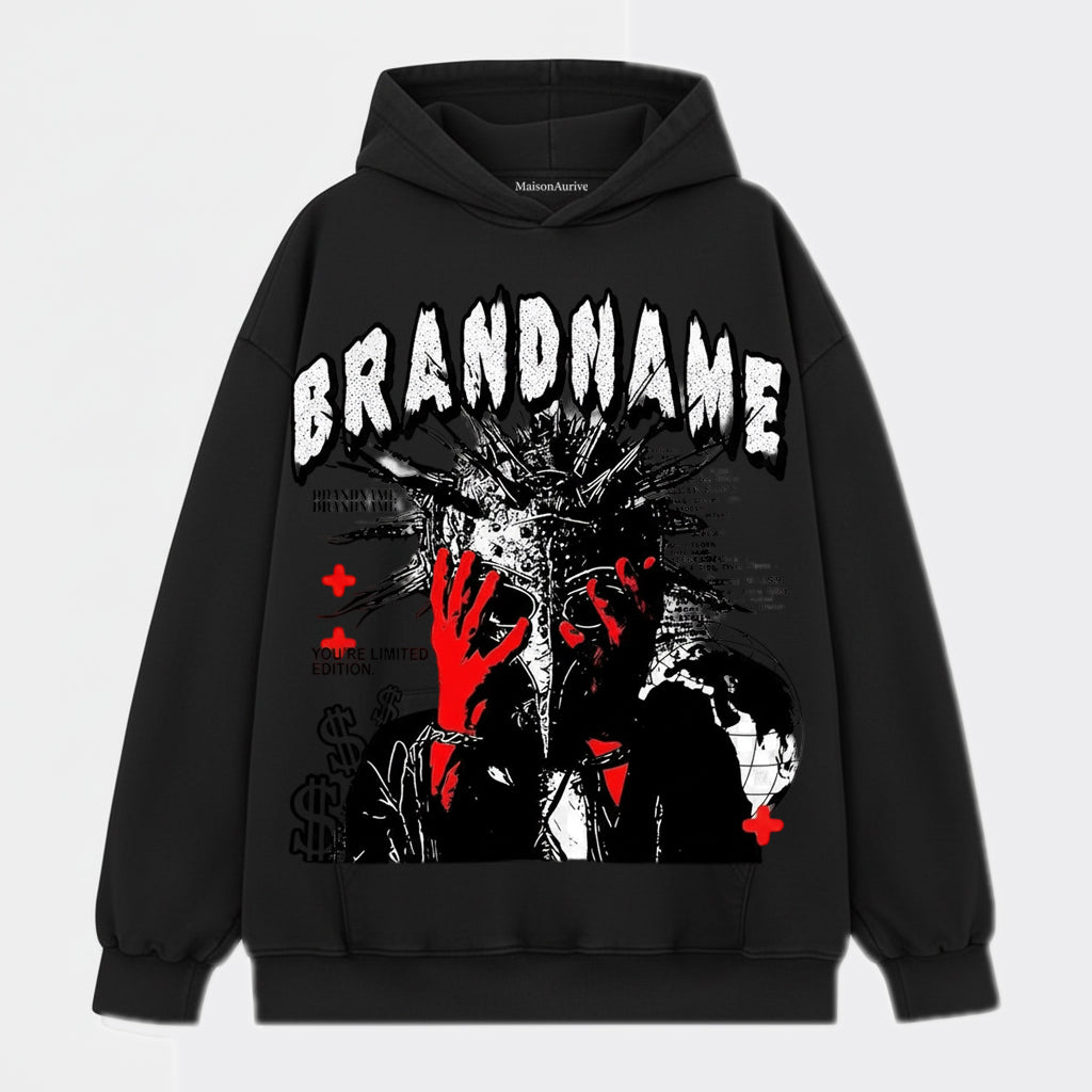 تي شيرت هيب هوب مغسول من MaisonAurive – أسود | أبيض | رسم بياني بإصدار محدود من BRANDNAME