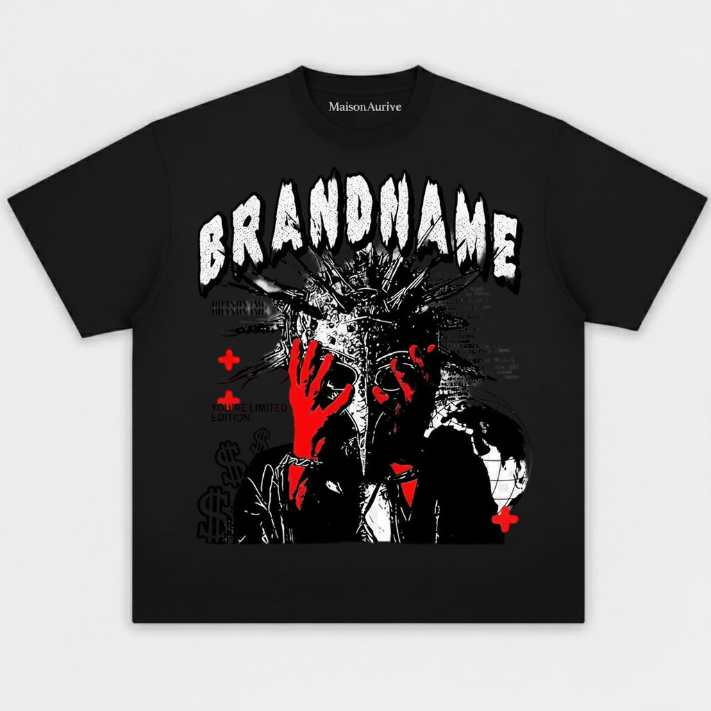 تي شيرت هيب هوب مغسول من MaisonAurive – أسود | أبيض | رسم بياني بإصدار محدود من BRANDNAME