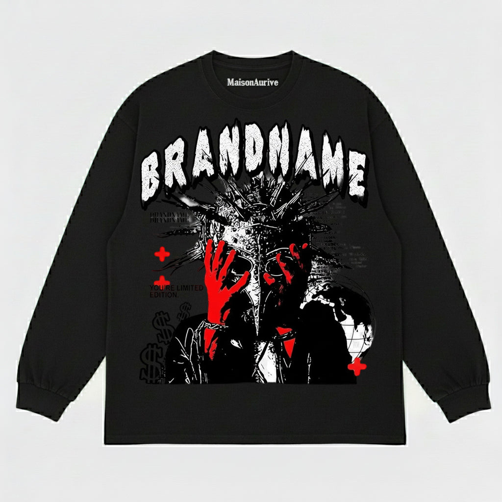 تي شيرت هيب هوب مغسول من MaisonAurive – أسود | أبيض | رسم بياني بإصدار محدود من BRANDNAME