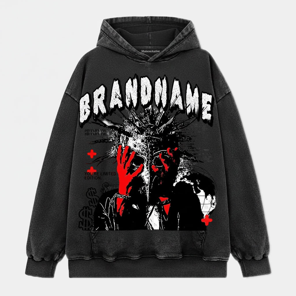 تي شيرت هيب هوب مغسول من MaisonAurive – أسود | أبيض | رسم بياني بإصدار محدود من BRANDNAME