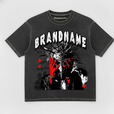 تي شيرت هيب هوب مغسول من MaisonAurive – أسود | أبيض | رسم بياني بإصدار محدود من BRANDNAME