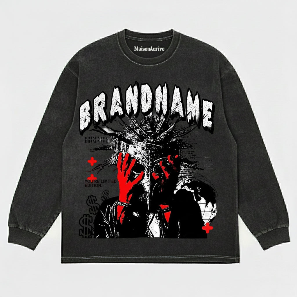 تي شيرت هيب هوب مغسول من MaisonAurive – أسود | أبيض | رسم بياني بإصدار محدود من BRANDNAME