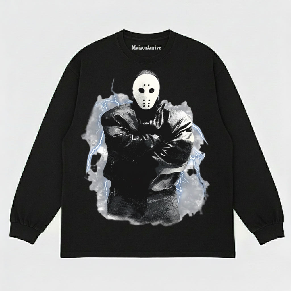 MaisonAurive ウォッシュド エッジィ Tシャツ - ブラック |ウォーターウォッシュ グレー - マスクされたアイコン グラフィック T シャツ