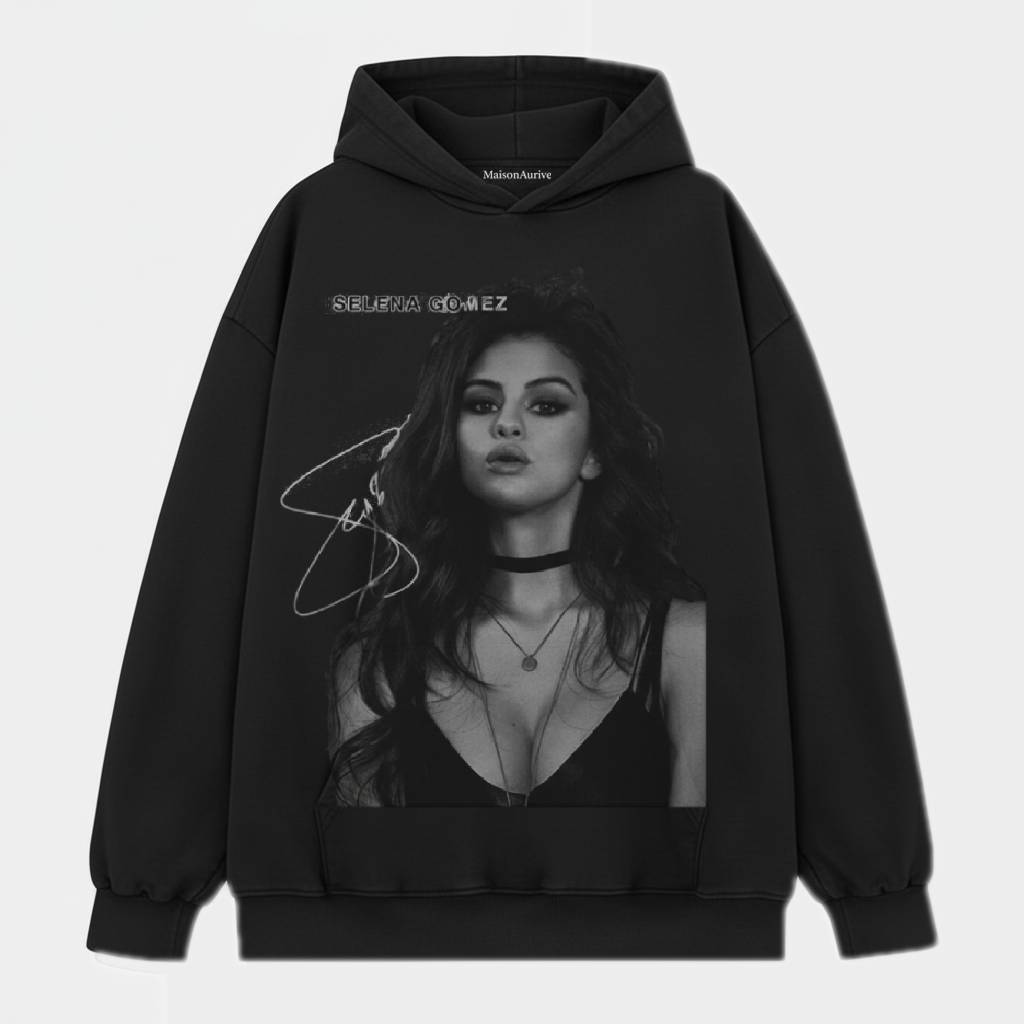 MaisonAurive Washed Hip-Hop Tee – Black | White | Waterwashed Grey - SELENA GOMEZ TEE