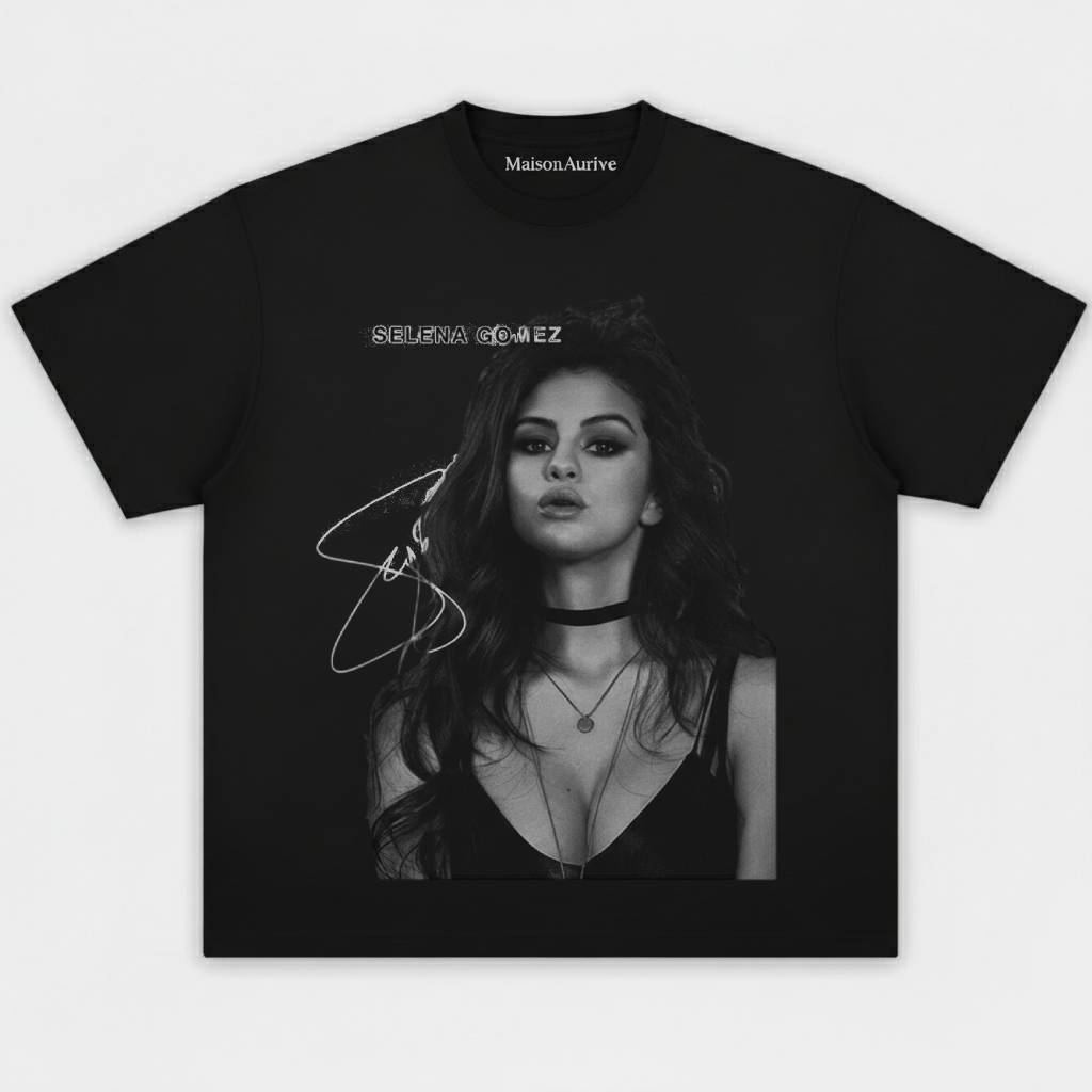 MaisonAurive Washed Hip-Hop Tee – Black | White | Waterwashed Grey - SELENA GOMEZ TEE