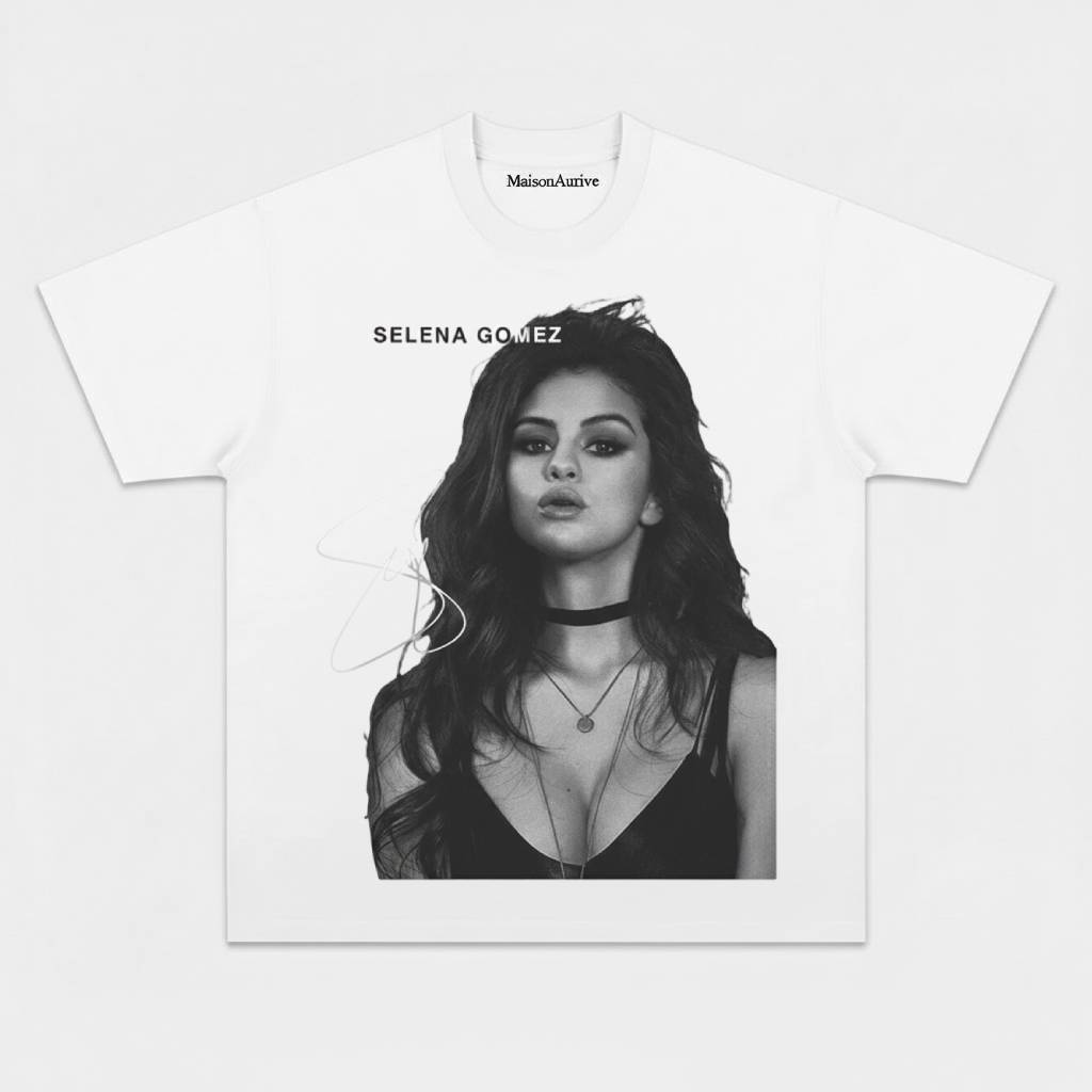 MaisonAurive Washed Hip-Hop Tee – Black | White | Waterwashed Grey - SELENA GOMEZ TEE