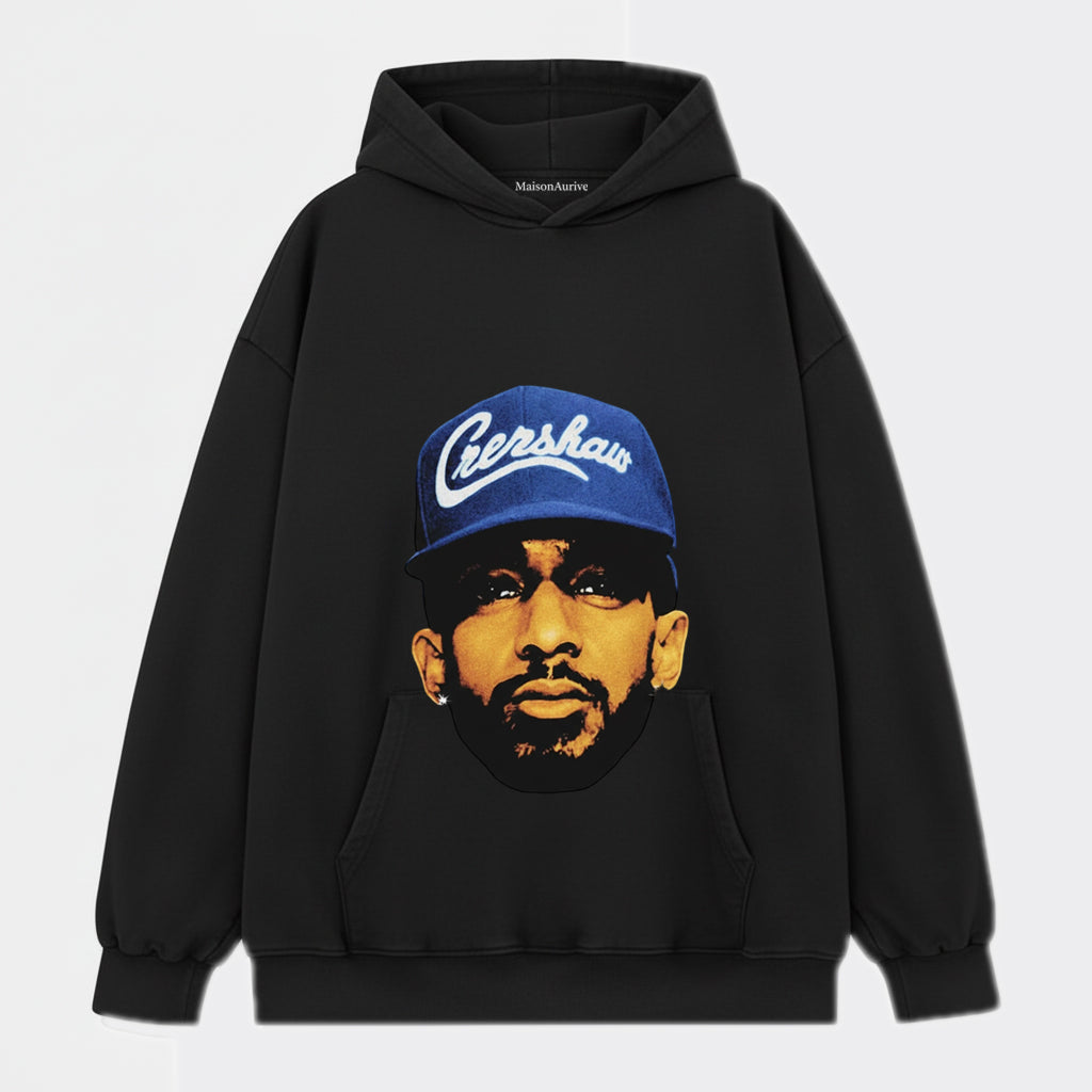 MaisonAurive ウォッシュド ヒップホップ T シャツ – ブラック |ウォーターウォッシュド グレー - ニプシー ハッスル クレンショー グラフィック