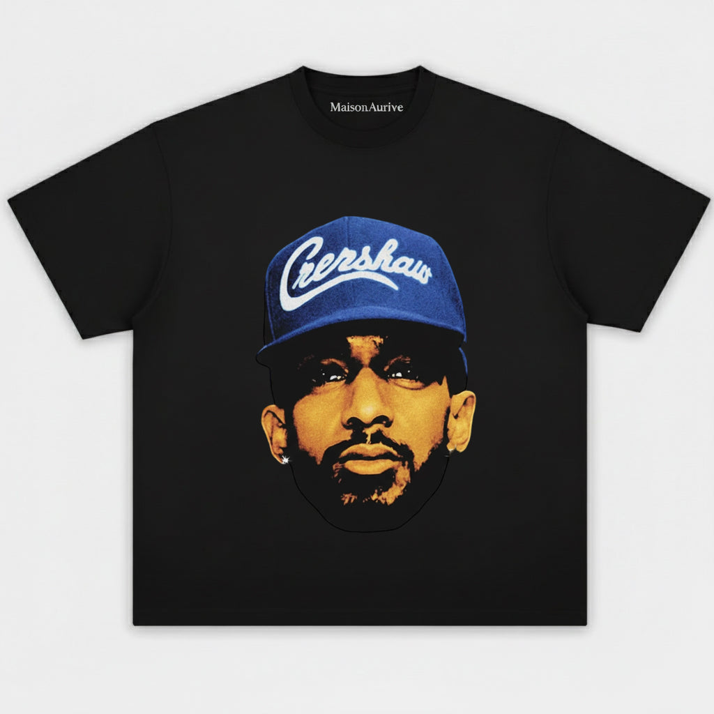 MaisonAurive ウォッシュド ヒップホップ T シャツ – ブラック |ウォーターウォッシュド グレー - ニプシー ハッスル クレンショー グラフィック