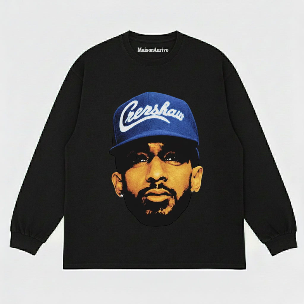 MaisonAurive ウォッシュド ヒップホップ T シャツ – ブラック |ウォーターウォッシュド グレー - ニプシー ハッスル クレンショー グラフィック