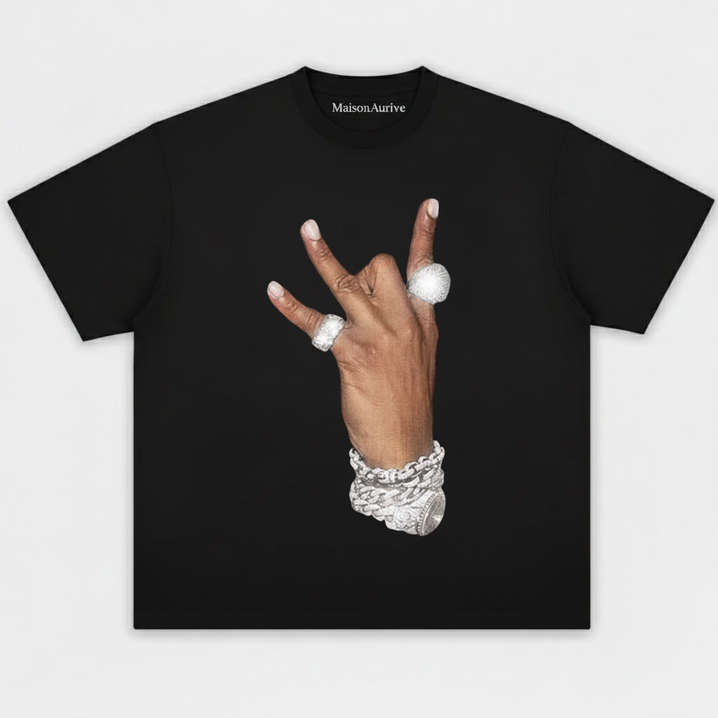 MaisonAurive ウォッシュド ヒップホップ T シャツ – ブラック |ウォーターウォッシュ グレー - ブリンジ ハンド グラフィック T シャツ