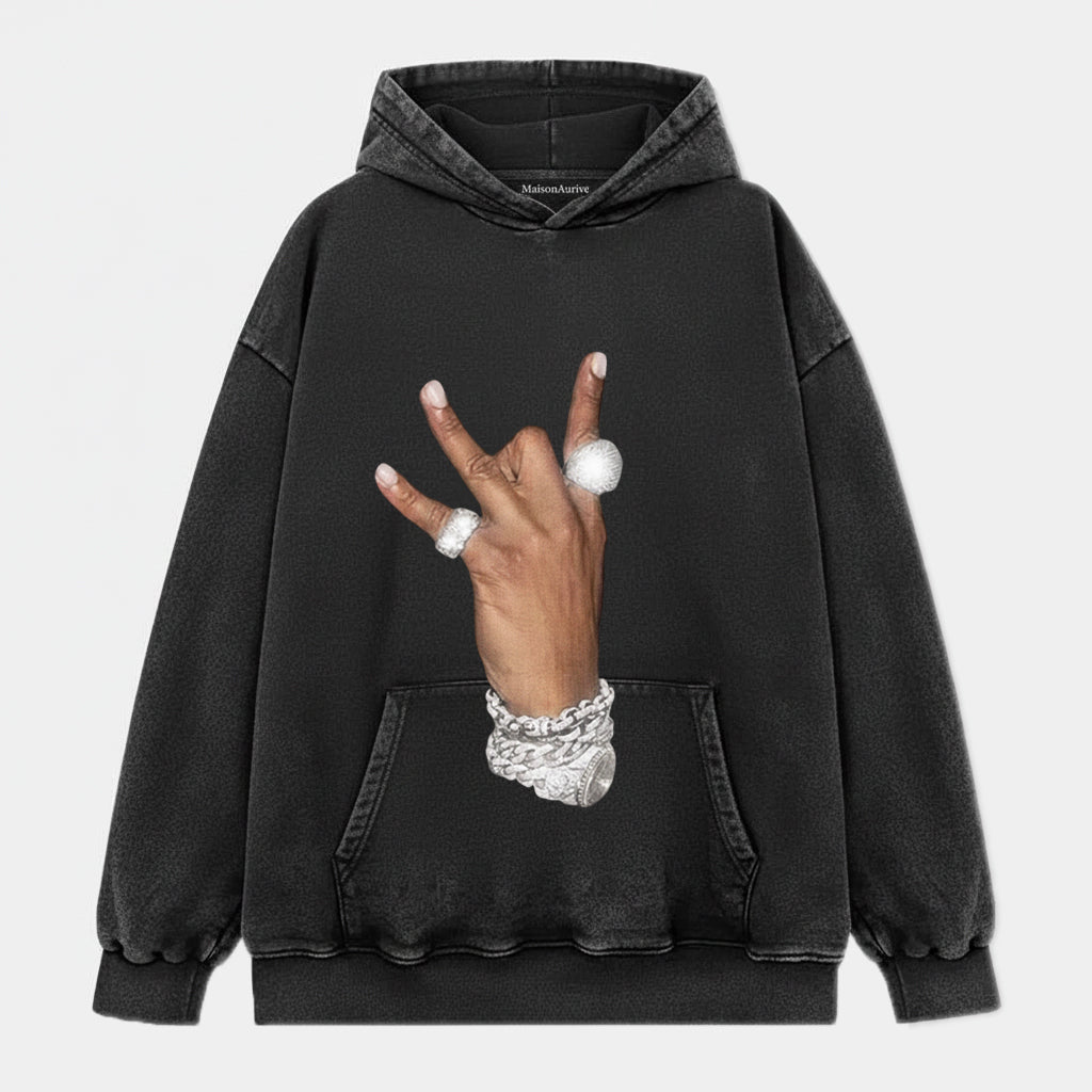 MaisonAurive ウォッシュド ヒップホップ T シャツ – ブラック |ウォーターウォッシュ グレー - ブリンジ ハンド グラフィック T シャツ