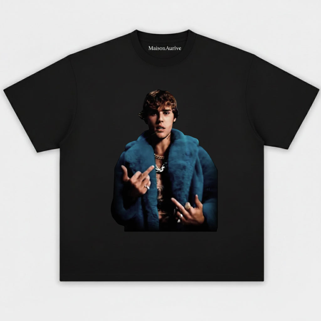 MaisonAurive ウォッシュド ヒップホップ T シャツ – ウォーターウォッシュ グレー - JUSTIN BIEBER V2 TEE