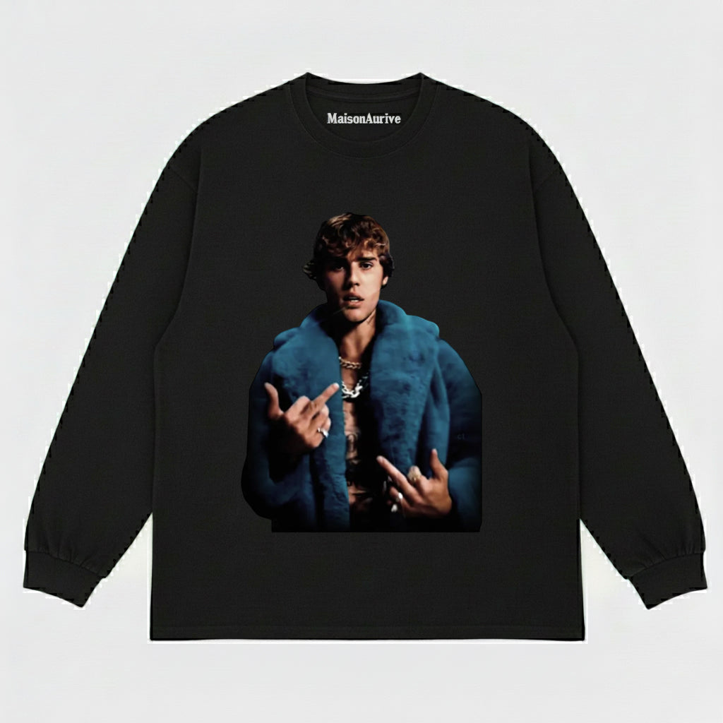 MaisonAurive ウォッシュド ヒップホップ T シャツ – ウォーターウォッシュ グレー - JUSTIN BIEBER V2 TEE