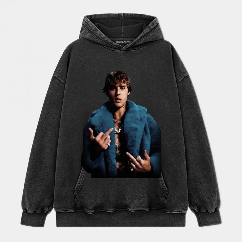 MaisonAurive ウォッシュド ヒップホップ T シャツ – ウォーターウォッシュ グレー - JUSTIN BIEBER V2 TEE