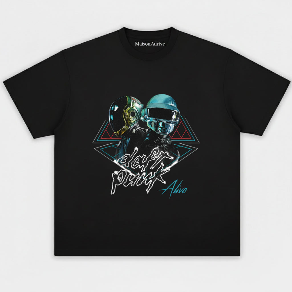 MaisonAurive ウォッシュド ヒップホップ T シャツ – ウォーターウォッシュド グレー - DAFT PUNK ALIVE TEE