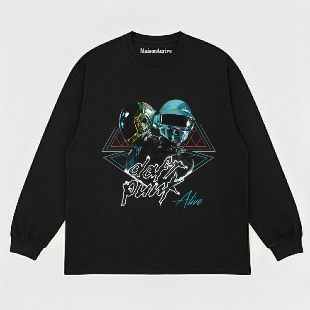 MaisonAurive ウォッシュド ヒップホップ T シャツ – ウォーターウォッシュド グレー - DAFT PUNK ALIVE TEE