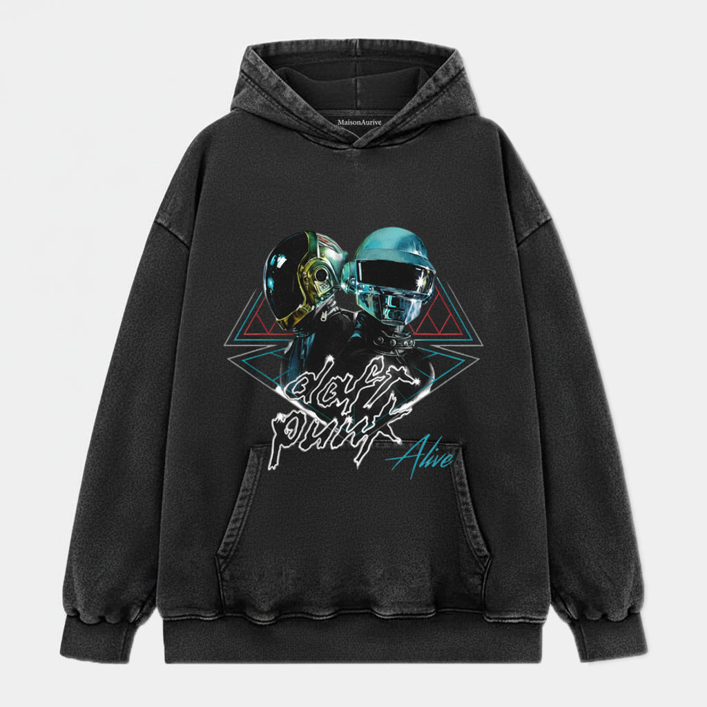 MaisonAurive ウォッシュド ヒップホップ T シャツ – ウォーターウォッシュド グレー - DAFT PUNK ALIVE TEE