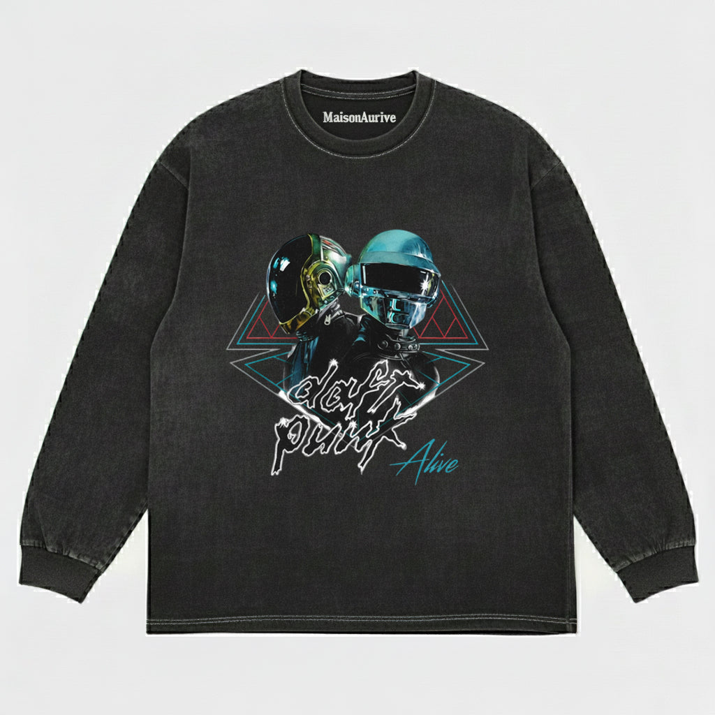 MaisonAurive ウォッシュド ヒップホップ T シャツ – ウォーターウォッシュド グレー - DAFT PUNK ALIVE TEE