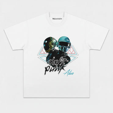 MaisonAurive ウォッシュド ヒップホップ T シャツ – ウォーターウォッシュド グレー - DAFT PUNK ALIVE TEE