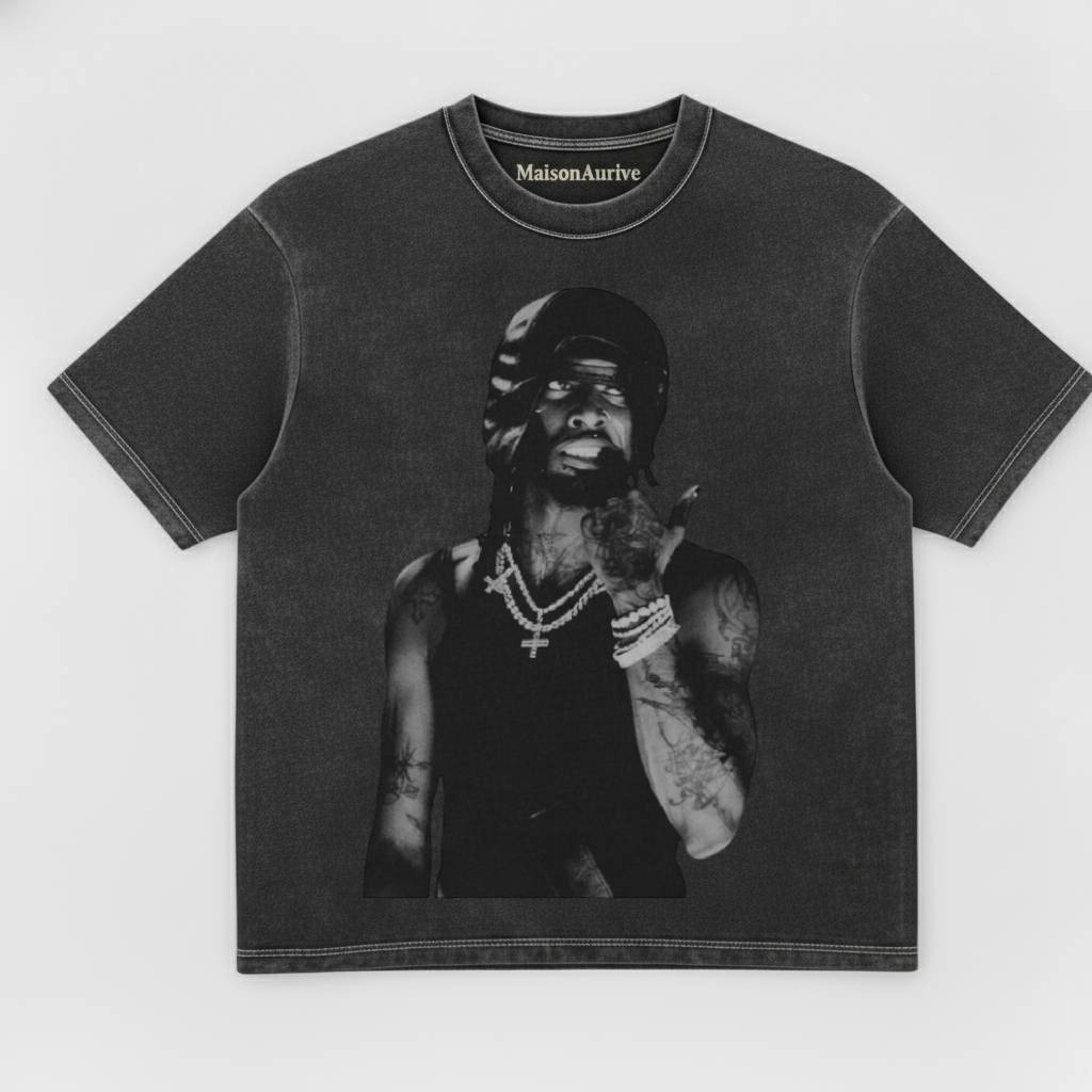 MaisonAurive Washed Hip-Hop Tee – Black | White | Waterwashed Grey - PLAYBOI CARTI TEE