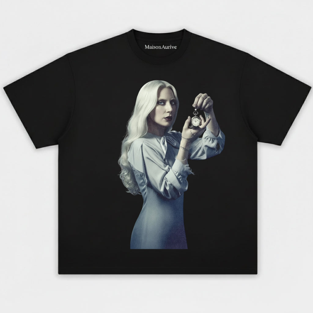 MaisonNeuve ウォッシュド T シャツ (ウォーターウォッシュド グレー) – ゴシック ポップ アイコン クロック プリント