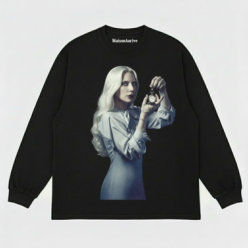 MaisonNeuve ウォッシュド T シャツ (ウォーターウォッシュド グレー) – ゴシック ポップ アイコン クロック プリント