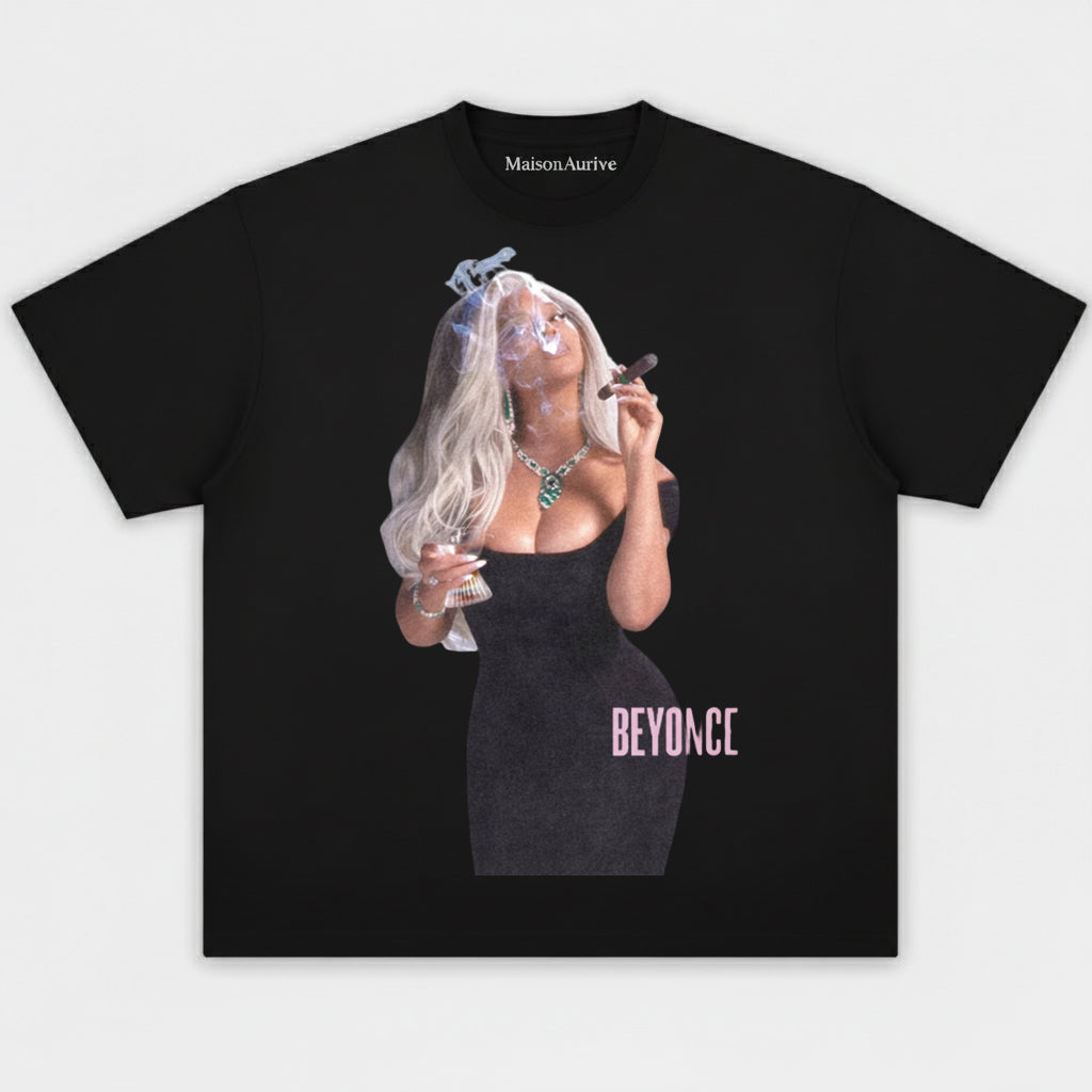 MaisonAurive ウォッシュド ヒップホップ Tシャツ – ブラック | ビヨンセ「シガー」 & ダイヤモンドのグラフィック