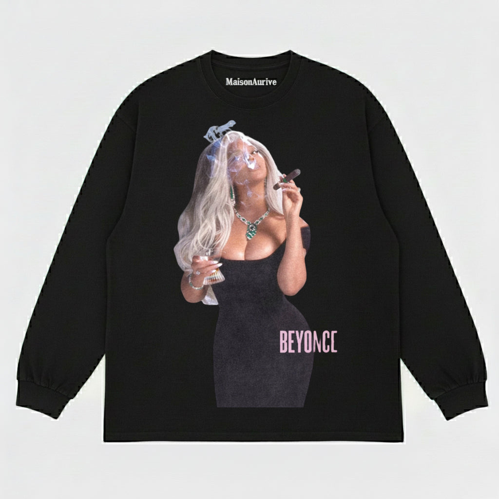 MaisonAurive ウォッシュド ヒップホップ Tシャツ – ブラック | ビヨンセ「シガー」 & ダイヤモンドのグラフィック