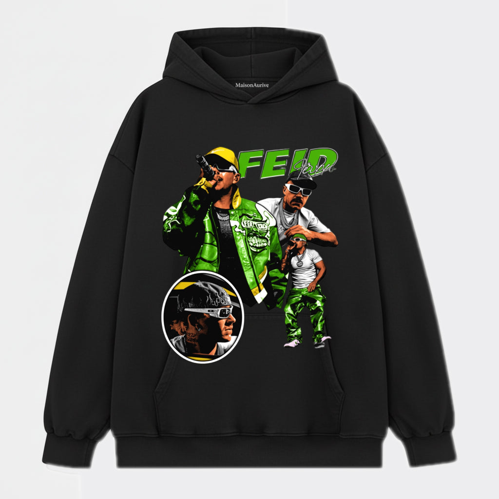 MaisonAurive ウォッシュド ブラック T シャツ: FEID グラフィック