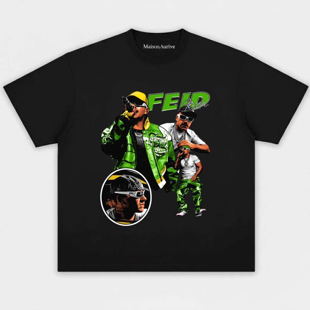 MaisonAurive ウォッシュド ブラック T シャツ: FEID グラフィック