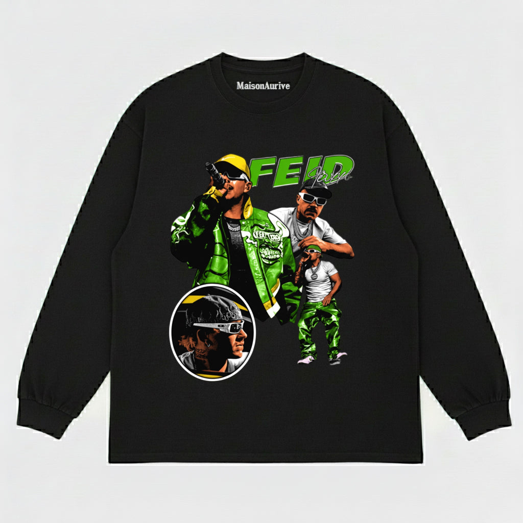 MaisonAurive ウォッシュド ブラック T シャツ: FEID グラフィック