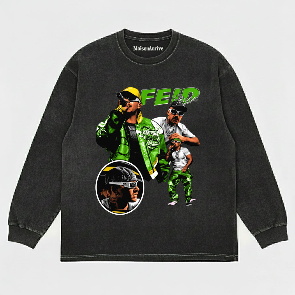 MaisonAurive ウォッシュド ブラック T シャツ: FEID グラフィック