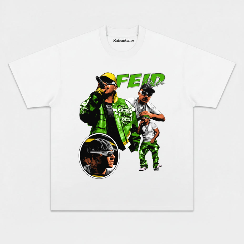 MaisonAurive ウォッシュド ブラック T シャツ: FEID グラフィック