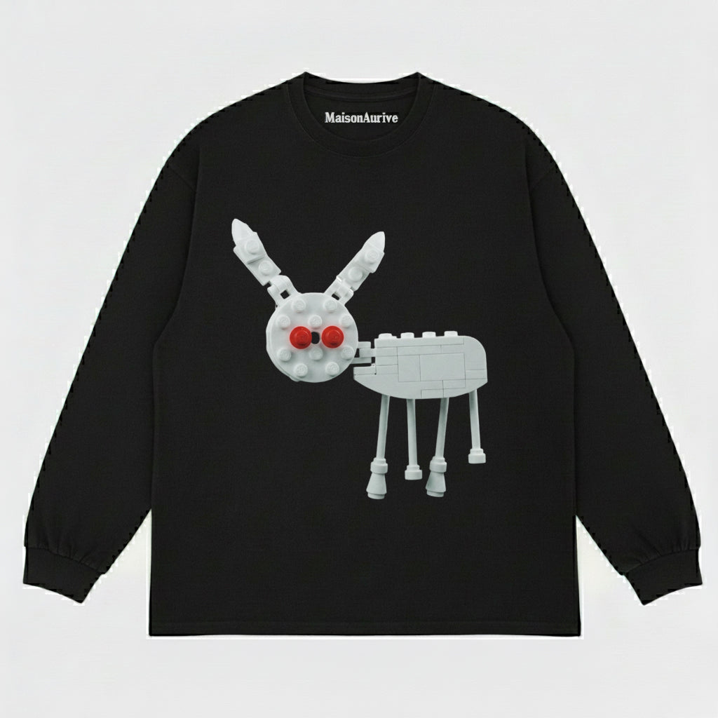 MaisonAurive ウォッシュド ブラック ヒップホップ T シャツ – Playboi Carti Lego プリント