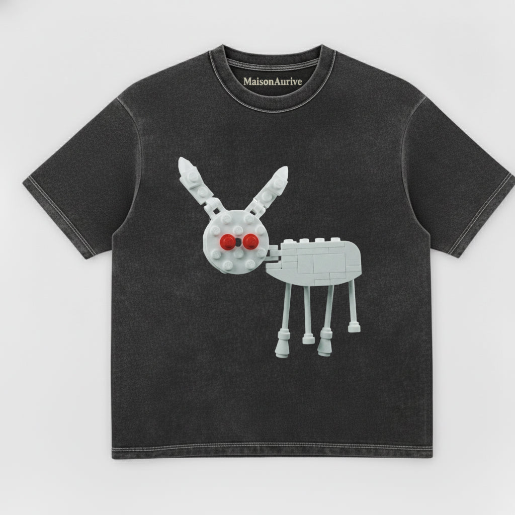 MaisonAurive ウォッシュド ブラック ヒップホップ T シャツ – Playboi Carti Lego プリント