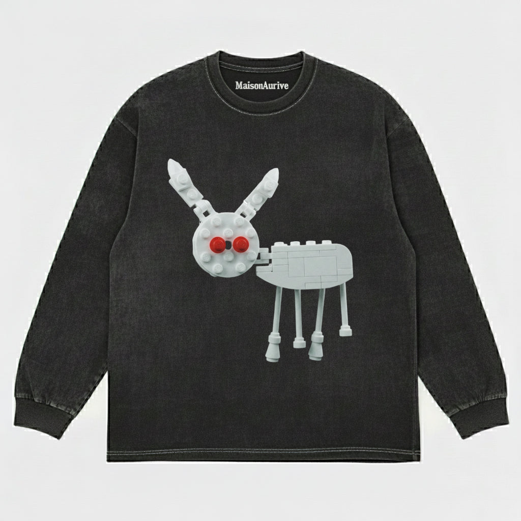 MaisonAurive ウォッシュド ブラック ヒップホップ T シャツ – Playboi Carti Lego プリント