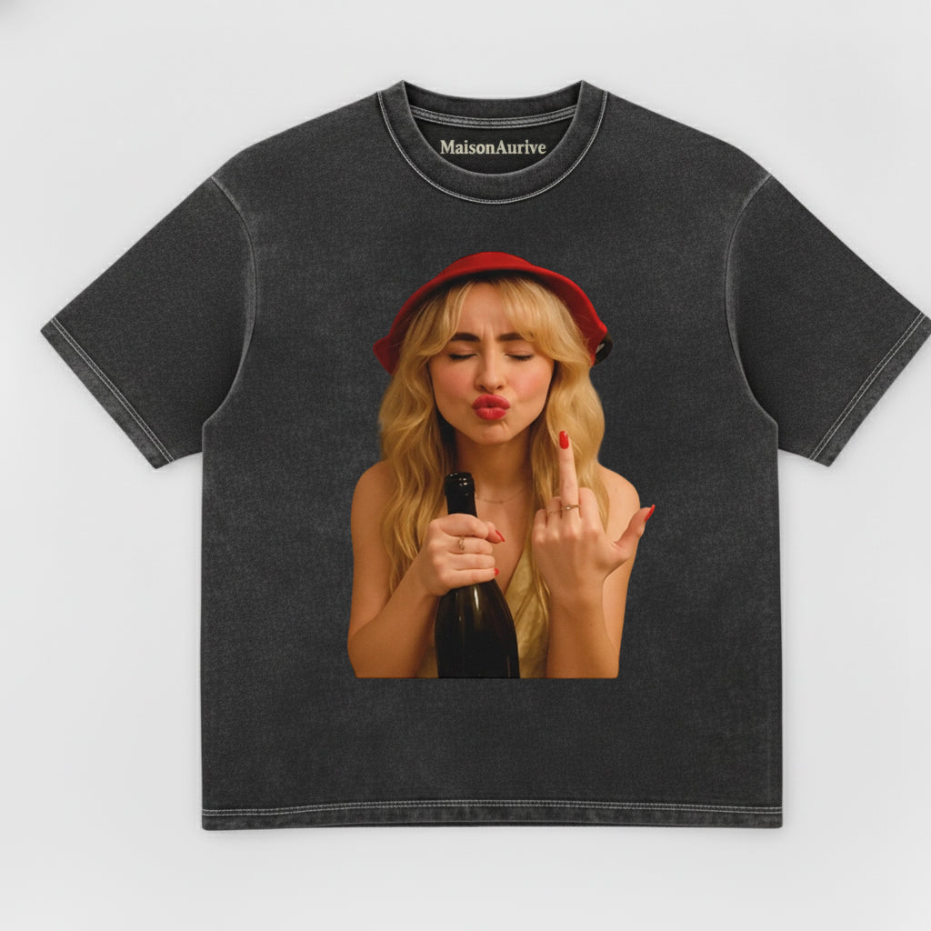 MaisonAurive ウォッシュド ヒップホップ T シャツ - ブラック |ホワイト |ウォーターウォッシュド グレー - パーティー バイブ グラフィック