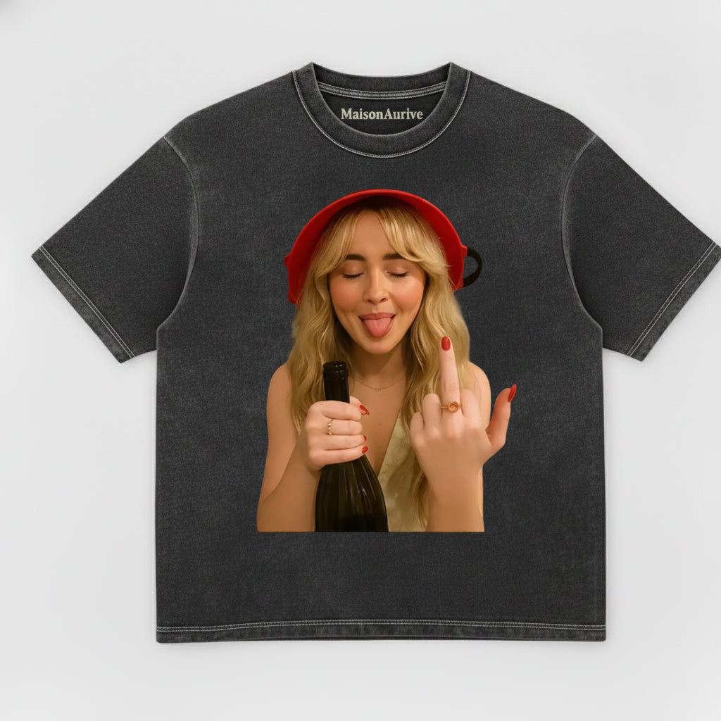 MaisonAurive ウォッシュド ヒップホップ T シャツ - ブラック |ホワイト |ウォーターウォッシュド グレー - 大胆なパーティー グラフィック