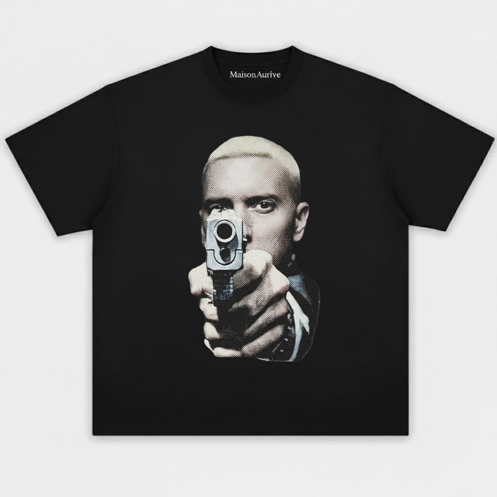 MaisonAurive ウォッシュド ヒップホップ T シャツ - ブラック |ホワイト |ウォーターウォッシュド グレー - 象徴的なスリム シェイディ ポートレート