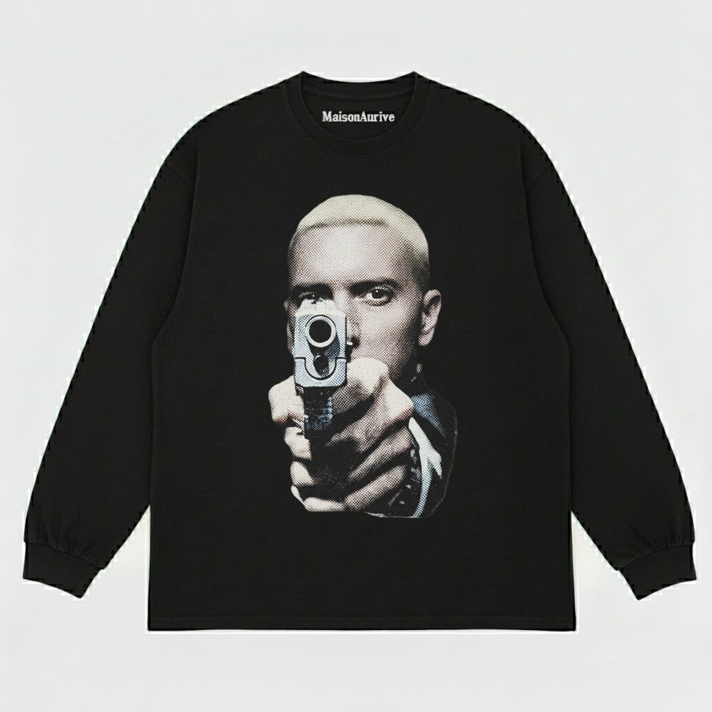 MaisonAurive ウォッシュド ヒップホップ T シャツ - ブラック |ホワイト |ウォーターウォッシュド グレー - 象徴的なスリム シェイディ ポートレート