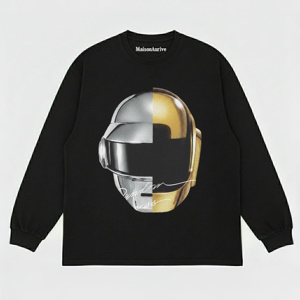 MaisonAurive ウォッシュド ヒップホップ T シャツ – ブラック |ホワイト |ウォーターウォッシュ グレー - スプリット ヘルメット プリント