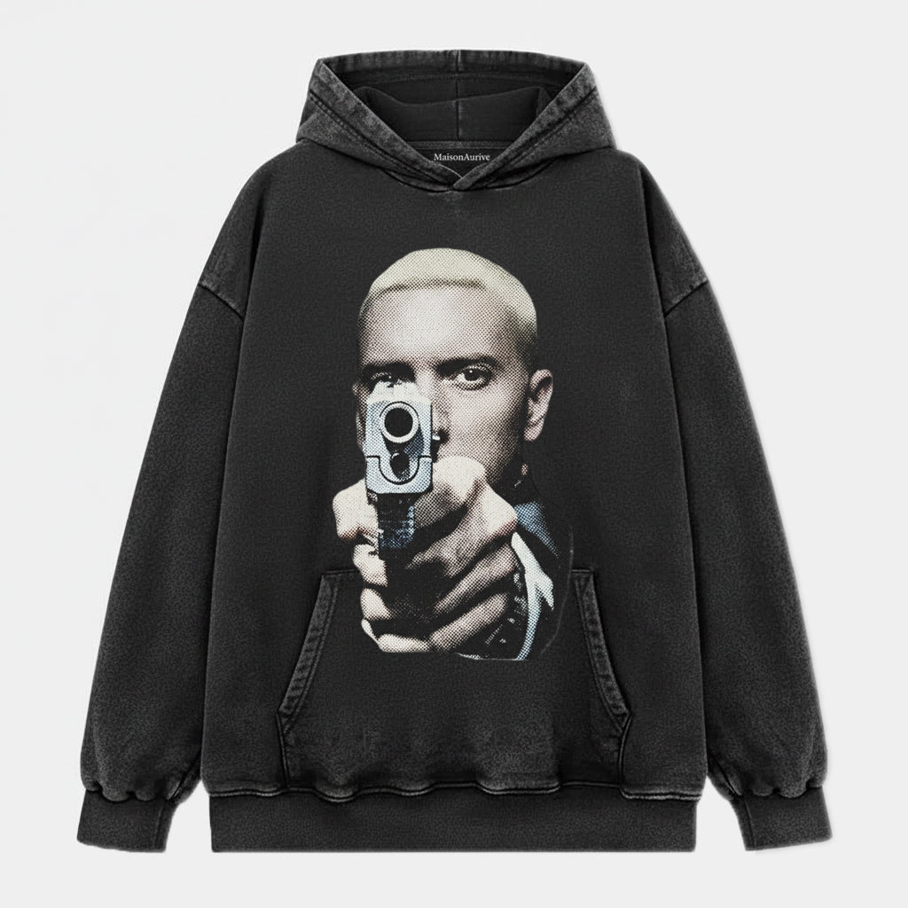 MaisonAurive ウォッシュド ヒップホップ T シャツ - ブラック |ホワイト |ウォーターウォッシュド グレー - 象徴的なスリム シェイディ ポートレート