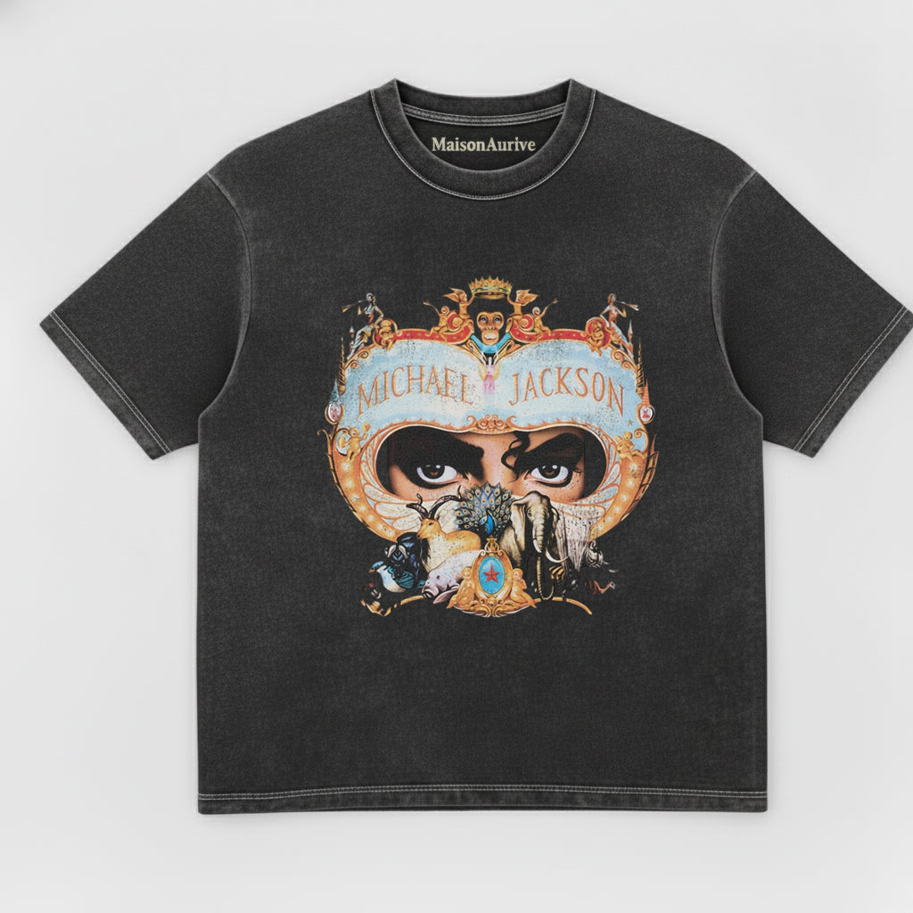 MaisonAurive ウォッシュド ヒップホップ T シャツ – ブラック |ホワイト |ウォーターウォッシュド グレー - 象徴的な MJ アート プリント