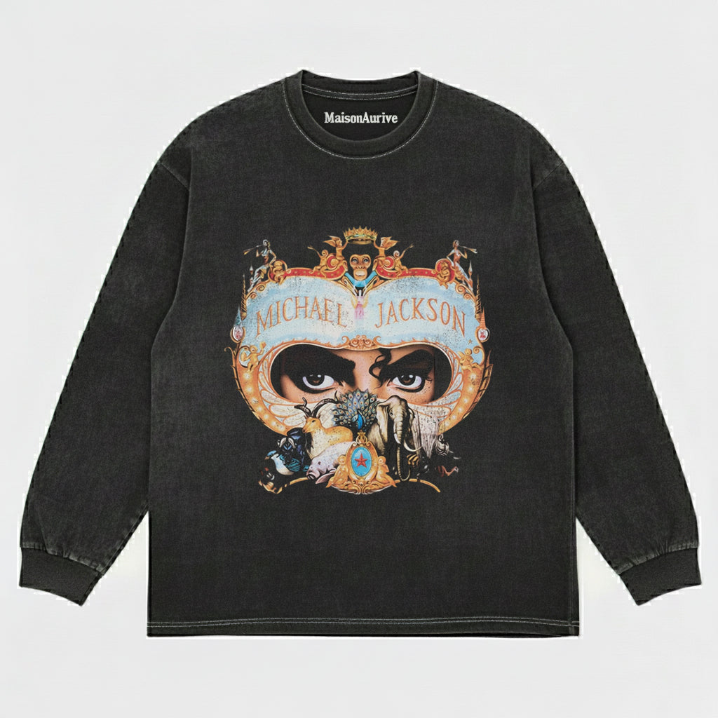 MaisonAurive ウォッシュド ヒップホップ T シャツ – ブラック |ホワイト |ウォーターウォッシュド グレー - 象徴的な MJ アート プリント