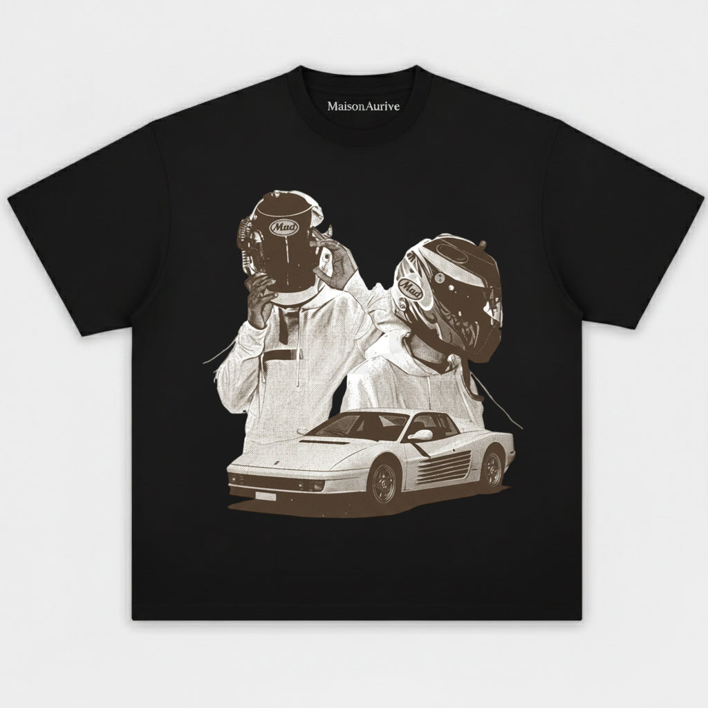 MaisonAurive ウォッシュド ヒップホップ T シャツ – レーシング グラフィック ストリートウェア