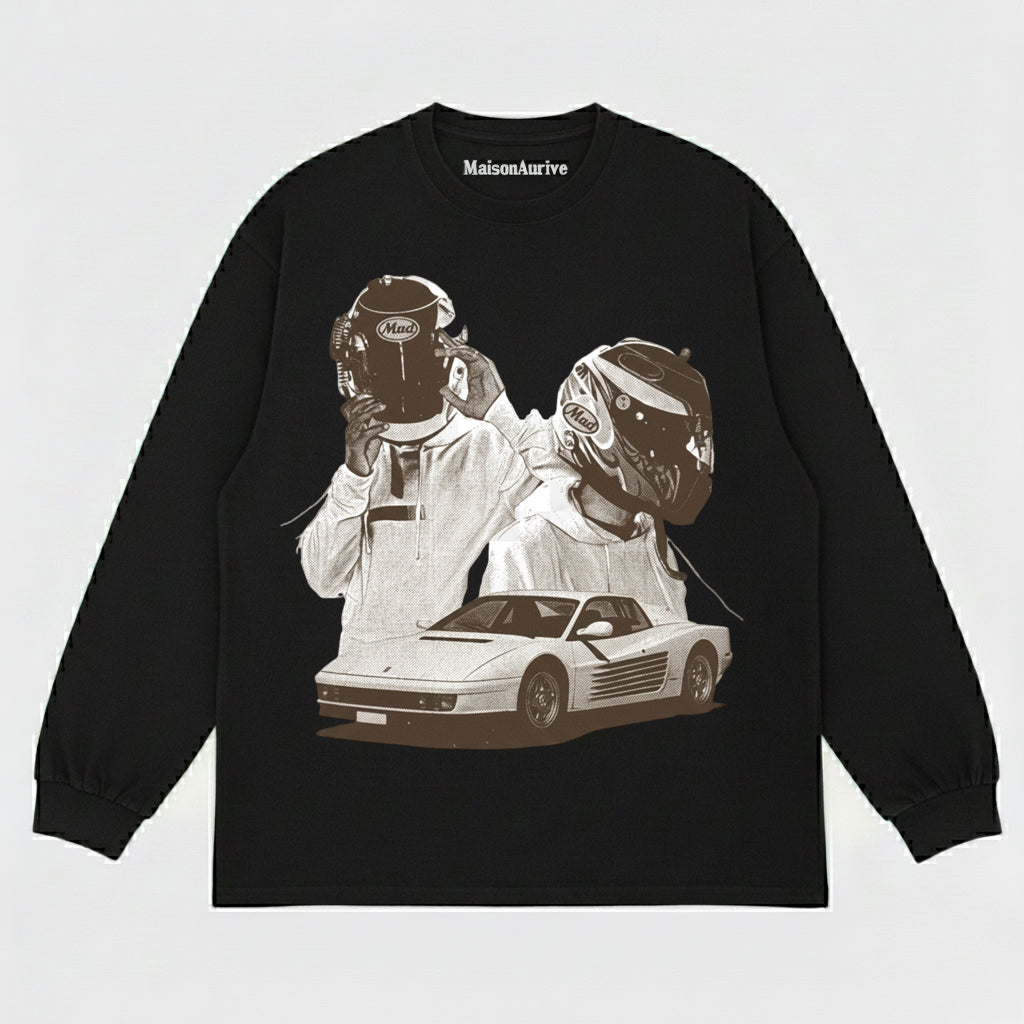 MaisonAurive ウォッシュド ヒップホップ T シャツ – レーシング グラフィック ストリートウェア